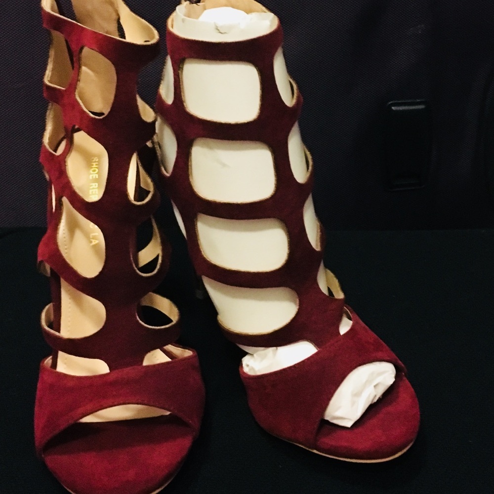 Burgundy caged heels